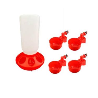 Imagem de Kit 1 Comedouro 1 Kg 4 Bebedouro Copo Automático Frangos - GF