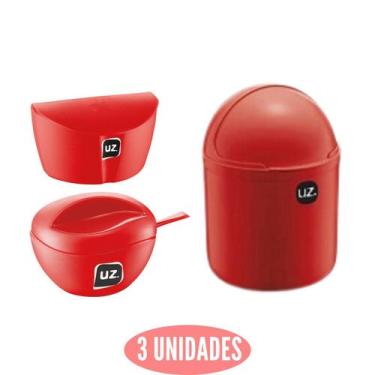 Imagem de Conjunto Saleiro, Açucareiro e Lixeira Gourmet Vermelho UZ