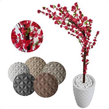 Imagem de Cerejeira Pink Galho Curvo Planta Artificial Vaso Decoração - Flor de 