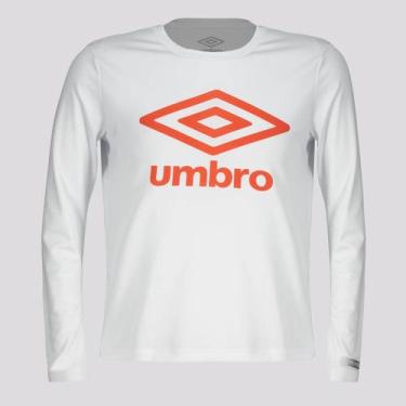 Imagem de Camisa Manga Longa Umbro Basic UV Juvenil Branca e Vermelha, 8 ANOS