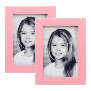 Imagem de 2 Porta Retratos Rosa-Pastel C/Vidro 10X15 Madeira Laqueada - Geral