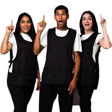 Imagem de Avental Bata Frente e Costa Liso Preto Oxford Com 2 Bolsos LojaLoja