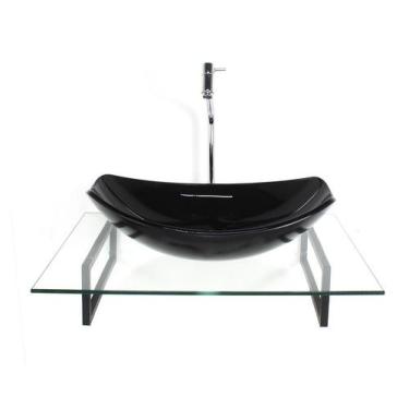 Imagem de Kit Cuba Vidro Oval Chanfrada Preta Tampo 60Cm Incolor E - Cubas E Gab