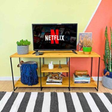 Imagem de Rack de TV Industrial de Ferro e Madeira 1,20m Nozes e Preto - ArtFact
