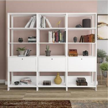 Imagem de Kit 3 Estantes Multiuso Alta 4 Prateleiras 1 Porta 166cmx189cm Match A