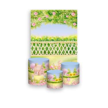 Imagem de Painel De Festa Vertical 1,50 x 2,20 + Trio De Capas Cilindro - Jardim