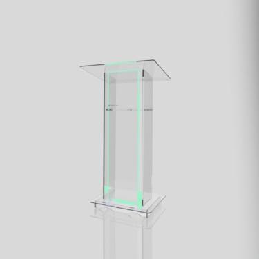 Imagem de Púlpito em Acrílico para Igreja e/ou Eventos com Gravação e Led grátis Mod. Lucas, Transparente (Tradicional, Moderna ou Sem Gravação) Cores em Led (Sem Gravação, LED VERDE)