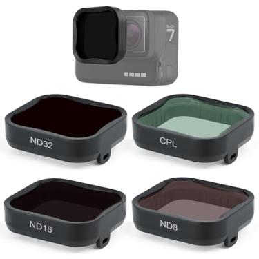 Imagem de GEPULY Pacote com 4 lentes de câmera com filtro CPL ND ND8 ND16 ND32 - Kit de filtros polarizadores e densidade neutra para Hero 5/Hero 6/Hero 7 Black, acessórios polarizadores Go Pro de vidro óptico