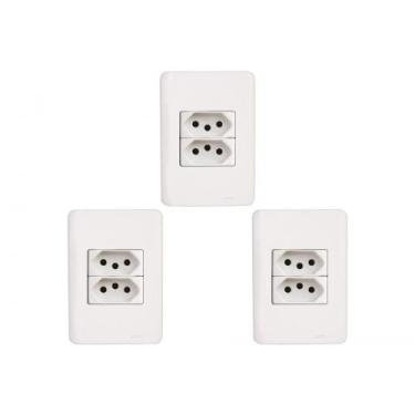 Imagem de Kit C/3 - Conjunto Perlex Aros 4X2 Branco Com Placa(2Toma...