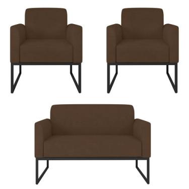 Imagem de Kit Namoradeira e 2 Poltronas Decorativas Base Industrial Preta Maress