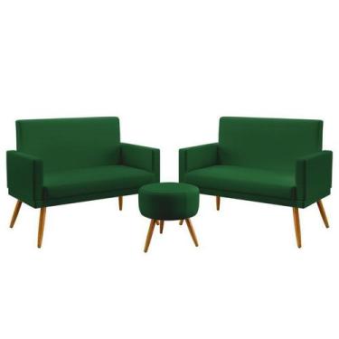 Imagem de Kit 2 Poltronas Namoradeira Estofadas Nina com Rodapé e Puff Solar Sue