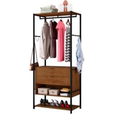 Imagem de Módulo Guarda Roupa Solteiro S/ Porta Closet  Aço Cabideiro 2 Gavetas 