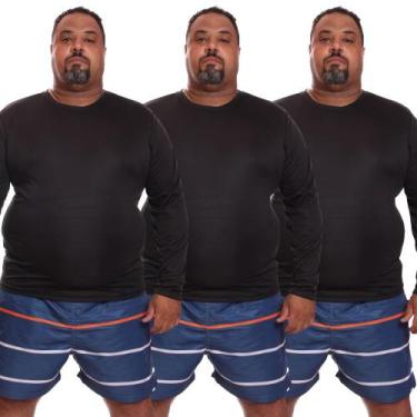 Imagem de Kit 3 Camisetas Masculina Plus Size Manga Longa Dry Fit Lisa Proteção 
