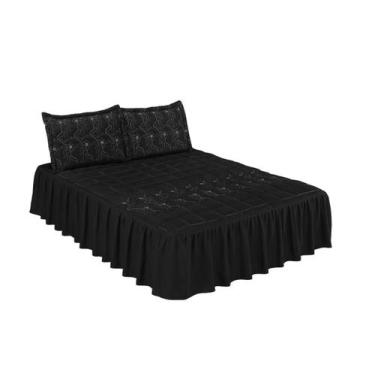 Imagem de Colcha Matelada Bordada Cama Casal Padrão Toque Macio DIVA PRETA - DG 