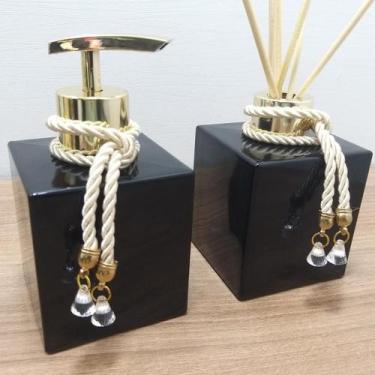 Imagem de Kit Para Lavabo Aromatizador Difusor Porta Sabonete Líquido Saboneteir