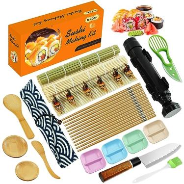 Imagem de Kit de fabricação de sushi, 27 peças de kit de máquina de sushi para iniciantes, kit de rolo de sushi, kit de sushi com tapete de sushi, bazuca de sushi, remo e mais, kit de ferramentas para fazer sushi, kit de sushi, conjunto de sushi DIY TIMDAM acessórios de cozinha