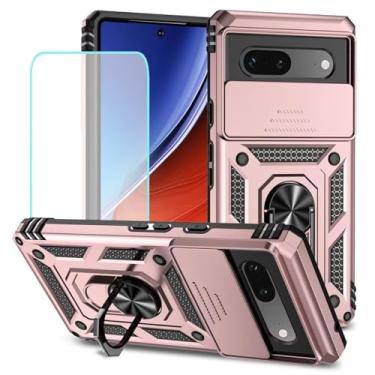 Imagem de Vokuha Capa para Pixel 7A, capa para Google 7A GWKK3 com protetor de tela de vidro temperado e capa deslizante para câmera, anel giratório de 360°, capa magnética para Google Pixel 7A ouro rosa