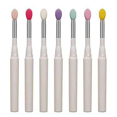 Imagem de LORMAY 7 pincéis de maquiagem de silicone com tampas. Ferramentas perfeitas para aplicar creme ou máscara labial líquida e sombra (branco)