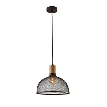Imagem de Adesso Home 6268-01 Pingente de luz transitório One Light da coleção Dale, 33,6 cm, preto fosco/madeira de borracha natural
