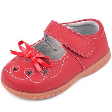 Imagem de Femizee Vestido feminino de princesa Mary Jane com design de laço de couro macio e bico redondo (bebê/criança pequena), Laço vermelho, 16