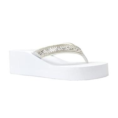 Imagem de REDVOLUTION sandálias femininas com strass plataforma tira em T sandálias de salto alto anabela, Crystal [White], 5