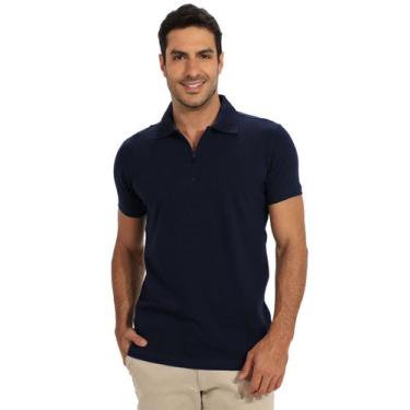 Imagem de Camisa Polo Zíper Anistia Masculina Básica Algodão com Elastano Marinh