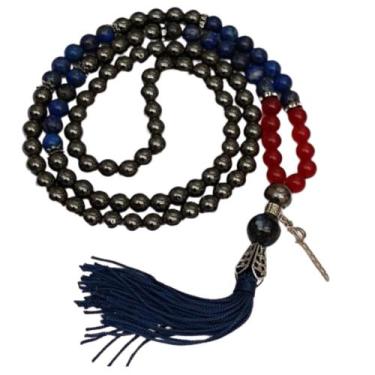 Imagem de Japamala 108 contas em Pedras Naturais Hematita, Lápis Lazúli, Jade Ve