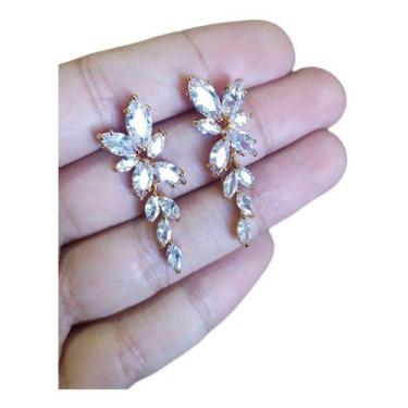 Imagem de Brinco Noiva Pedra Zirconia Dourado Festa Debutante Delicado - De Cast
