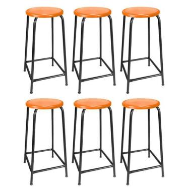 Imagem de Kit 6 Banqueta Banco Alta 65cm Empilhavel Para Cozinha Balcão Bar Lara
