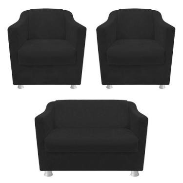 Imagem de kit 02 Poltrona Cadeira e  01 Namoradeira Babel Corano Preto - DAMAFFÊ