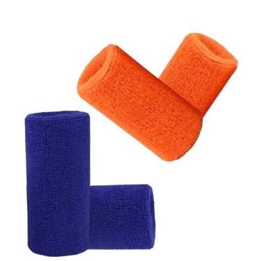 Imagem de Munhequeira Toalha 15cm Pack 2 Pares Cores Laranja e Azul - EB