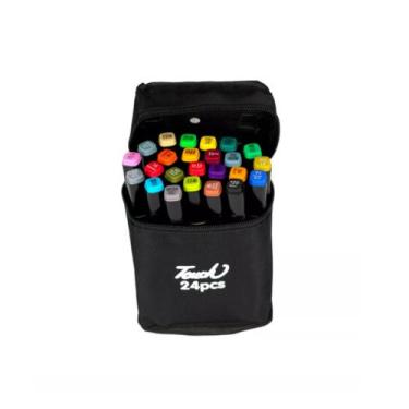 Imagem de Kit Estojo  Material Escolar Canetas Coloridas Ponta Dupla - Fam