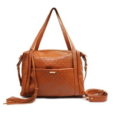 Imagem de Bolsa feminina de couro caramelo Roberta - Bolsa de ombro de couro
