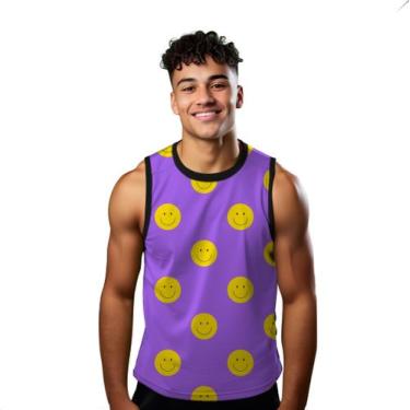 Imagem de Camiseta Algodão Regata Verão Estilo Moda Praia Emojis Face Carton Hap