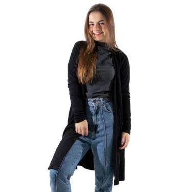 Imagem de Cardigan Canelado Inverno Kimono Manga Comprida Aberto Longo Feminino 