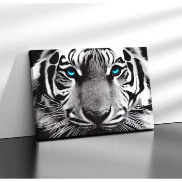 Imagem de Quadro Tecido Canvas Rosto Tigre Branco Animal Predador - LindaCasaPre