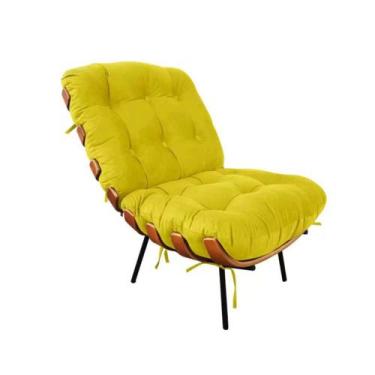 Imagem de Poltrona Decorativa Costela Base Fixa Suede Amarela - Vallisa Decor