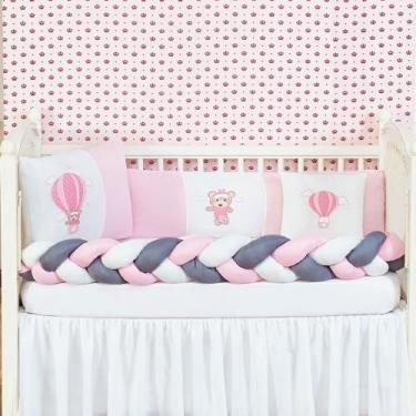 Imagem de Kit Berço Trança Balão Azul Marinho Menino Americano Com Lençol e Nani