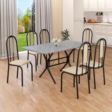 Imagem de Conjunto Sala de Jantar Mesa Retangular 140x75cm Tampo Granito Ocre 6 