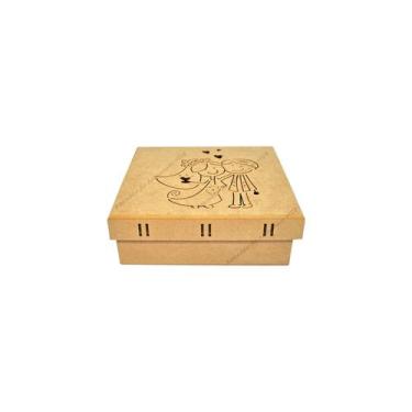 Imagem de Kit 10 Caixa Noivos Corte Desenho Passa Fita 15x15x5,5 Mdf Madeira - A
