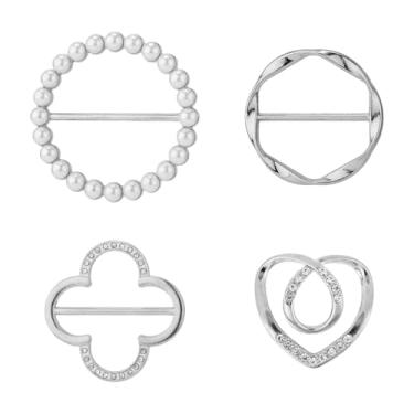 Imagem de 4 peças de clipe de anel de cachecol, clipes de gravata para camisa, moda, cachecol, fivela, anel, liga de zinco, suporte de envoltório, roupas, canto, botão, pino para mulheres, para roupas soltas,