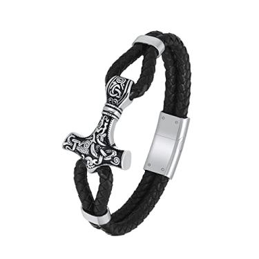 Imagem de constantlife Pulseira de cremação Viking Thor Martelo para Cinzas para Homens Pulseira de Couro Trançado Bracelete Bracelete Urna Memorial Joias Presente de Lembrança de Funeral, 20cm, Aço inoxidável,