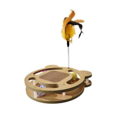 Imagem de Gralara 2 Camadas de Madeira Gatos Bola Pista de Brinquedo com Pena Brincando Jogo com Bola Criativo Brinquedo Interativo para Gatos Brinquedo de Gato Rolo de