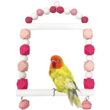 Imagem de Balanço de pássaro de madeira colorido, brinquedo de balanço de periquito com sinos, calopsita, periquito, periquito, suporte de poleiro de conure, acessórios de gaiola de pássaros para equilibrar,