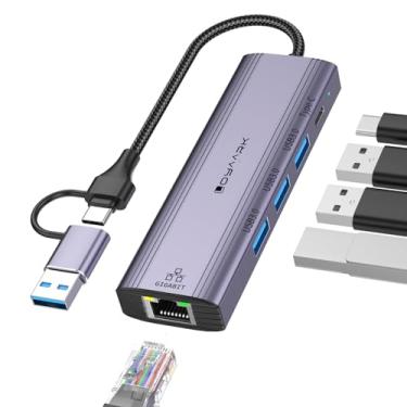 Imagem de Adaptador Ethernet USB 3.0, hub USB C com portas Ethernet RJ45 1000 Gigabit, 3 portas de transferência de dados USB 3.0 e 1 porta de transferência de dados USB C, adaptador USB C para rede para