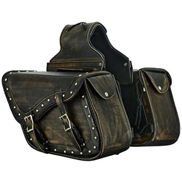 Imagem de Dream Apparel Bolsas laterais de couro de vaca para motocicletas compatíveis com Honda Shadow Sportster Softail Dyna V-star (marrom envelhecido, com tachas)
