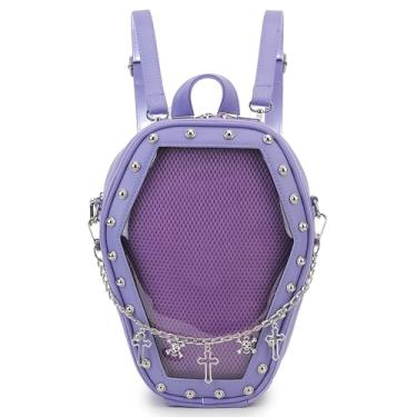 Imagem de ENJOININ Bolsas e bolsas modernas em forma de caixão gótico para mulheres, mochila de ombro de Halloween, Roxa