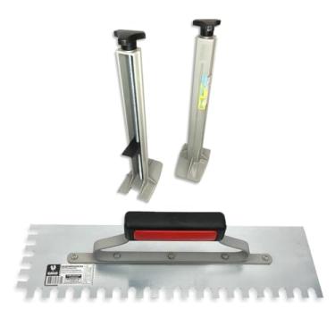 Imagem de Desempenadeira Dentada 307/04 + 2 Suporte Régua P/Pedreiro Assentamento Cerâmico Porcelanato Profissional Kit