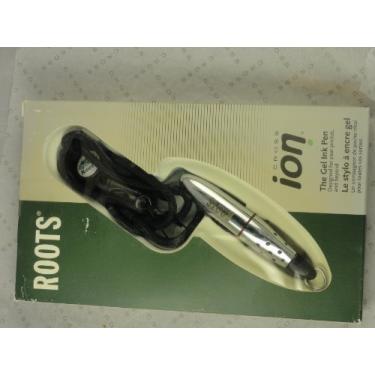 Imagem de Caneta esferográfica de tinta de gel de metal azul feita nos EUA com clipe de chave e cordão. Raízes gravadas na lateral