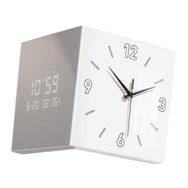 Imagem de IEUDNS Relógio do relógio de canto ângulo de canto Relógio fácil o relógio de parede quadrado para sala de estar em casa no quarto do escritório, Branco